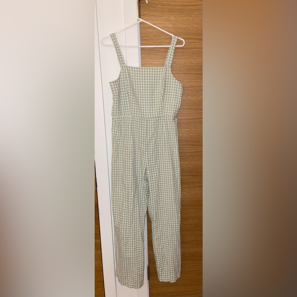 Jessica Simpson green and white checkered jumpsuit